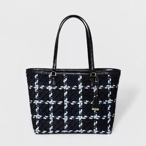 BORSANI Women's Ines Tweed Black and White Plaid Checkered Tote Bag NWT